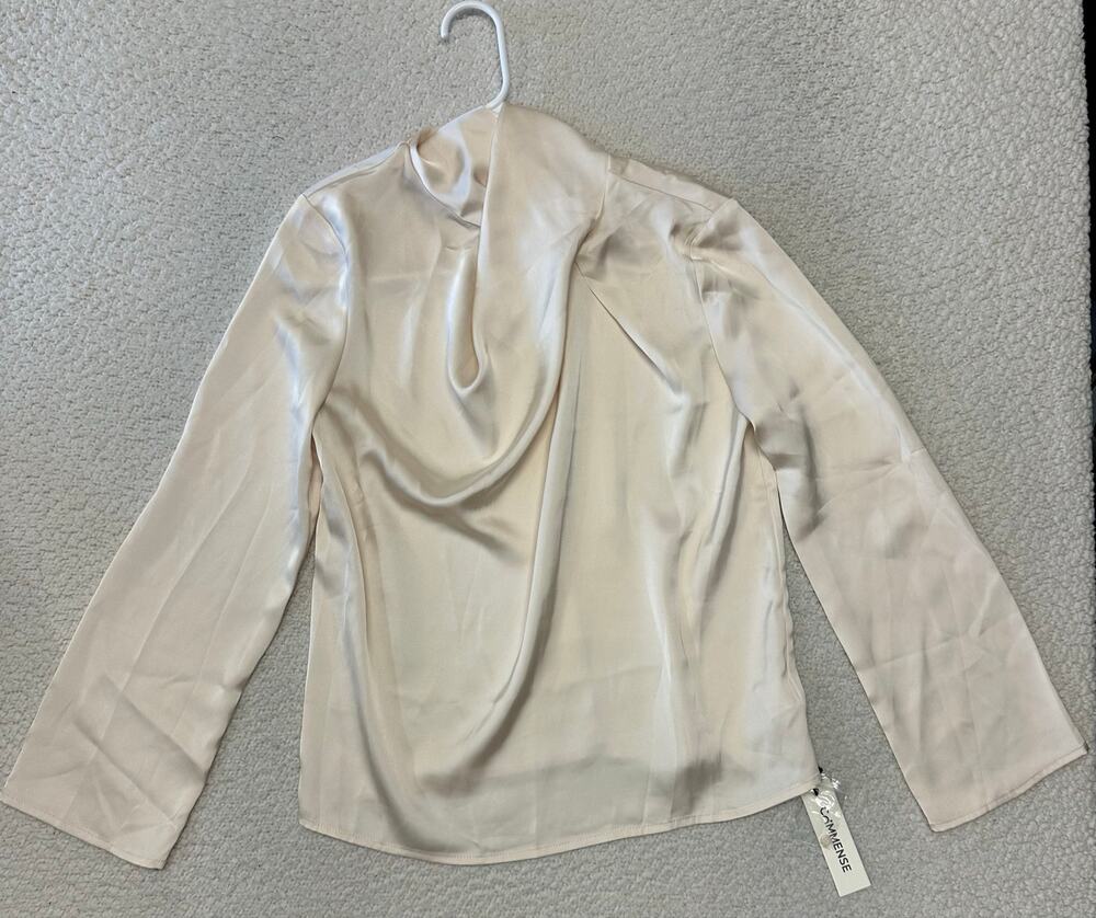NWT* Commense High Neck Satin Draped Blouse Size XS